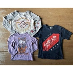 Girls 3 pc Tee SS LS T-Shirt Bundle Hello Kitty Halloween Wonder Woman